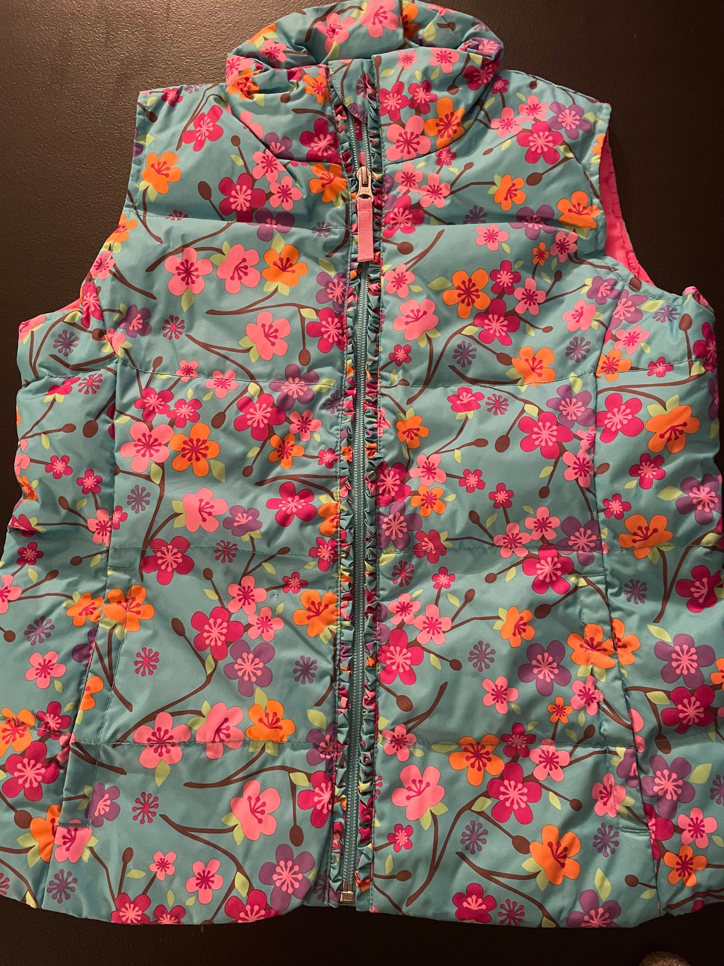 12 Gilrs Puffer Vest, Robins Egg Blue w/Floral