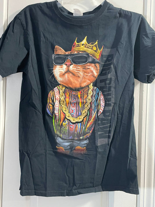 S Mens T-Shirt, Black, Rapper Cat