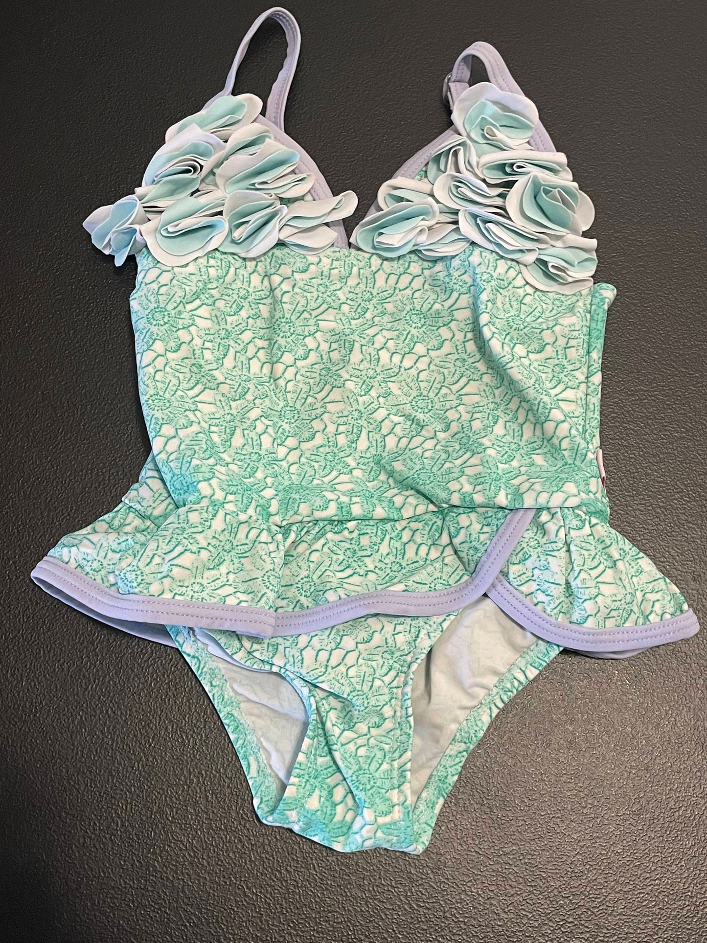 3T Girls Swimsuit, Green Floral