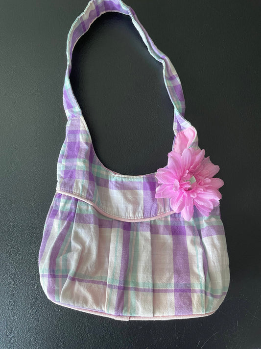 Girls Satchel Purse, Purple Plaid