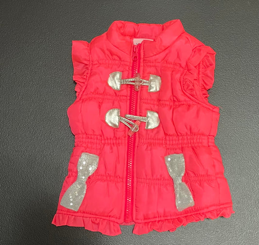 12 Months Girls Puffer Vest, Hot Pink