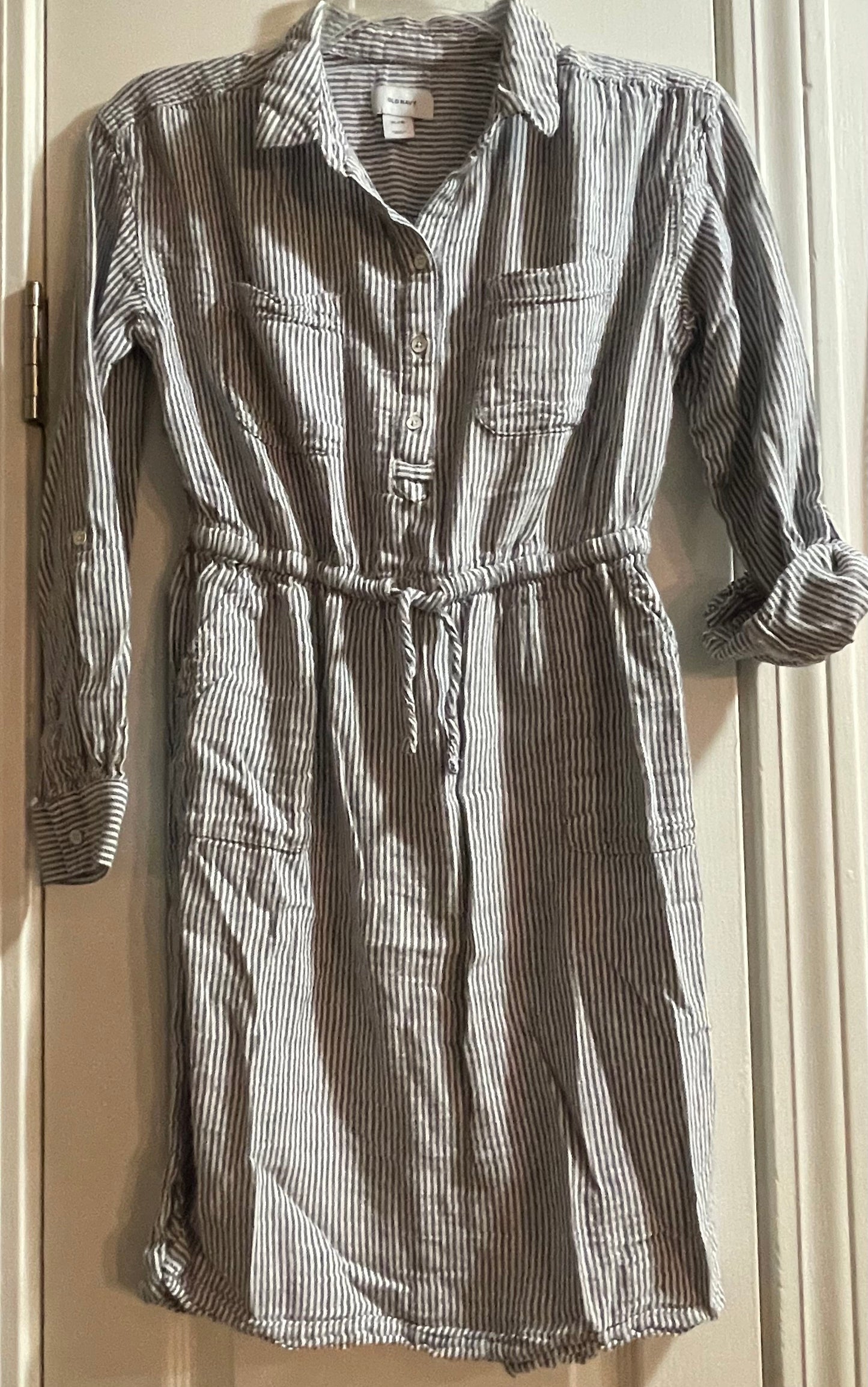 XL Girls Dress, Navy & White Striped