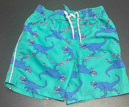 4T Boys Swim Trunks, Green w/T-Rex
