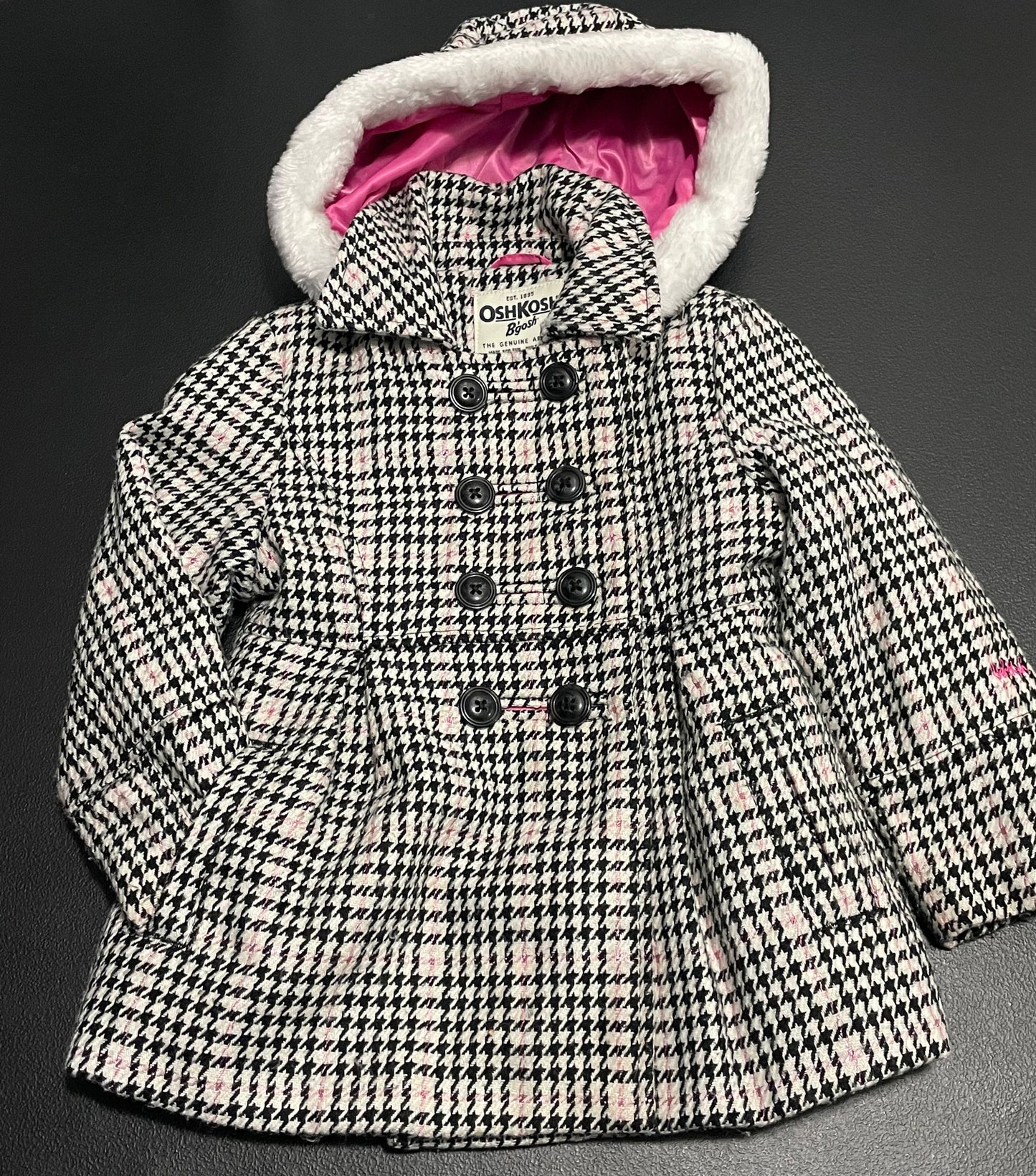 3T Girls Peacoat, Pink Houndstooth