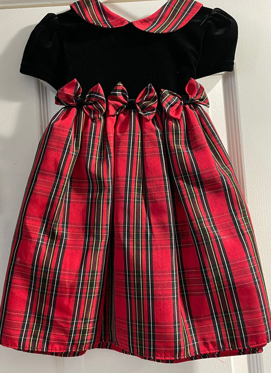 2T Girls Christmas Dress, Red & Black Plaid