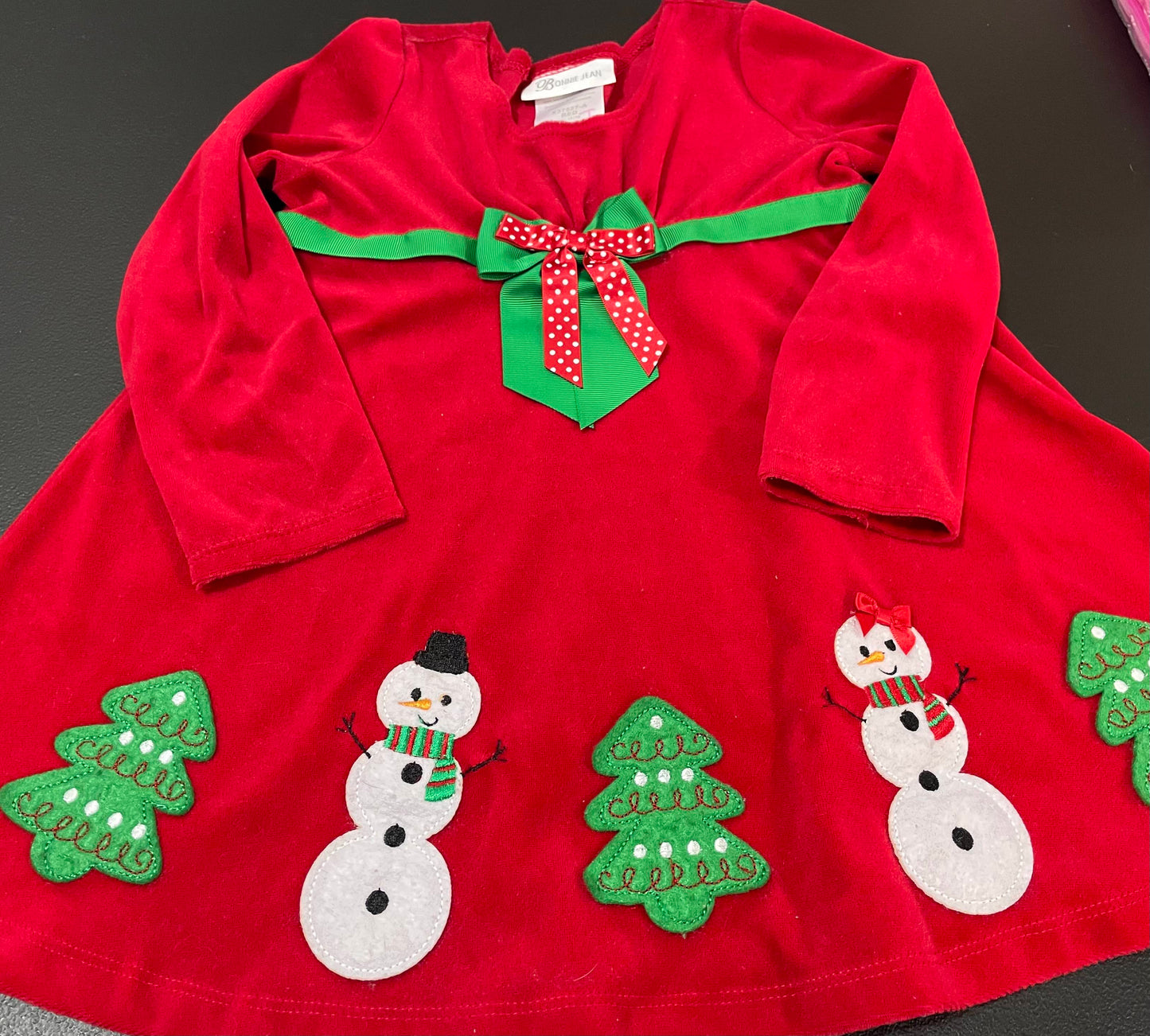 4T Girls Dress, Velour with Snowmen