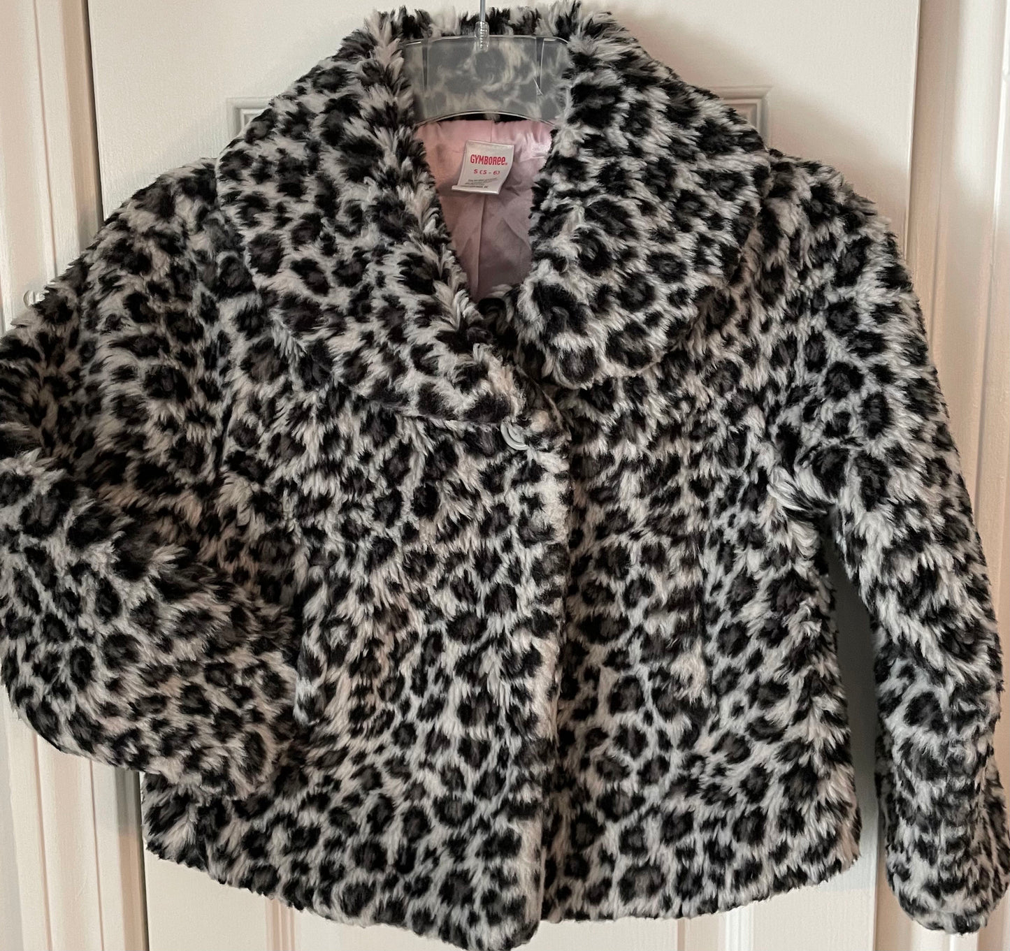 S (5/6) Girls Drape Style Coat, Leopard Print