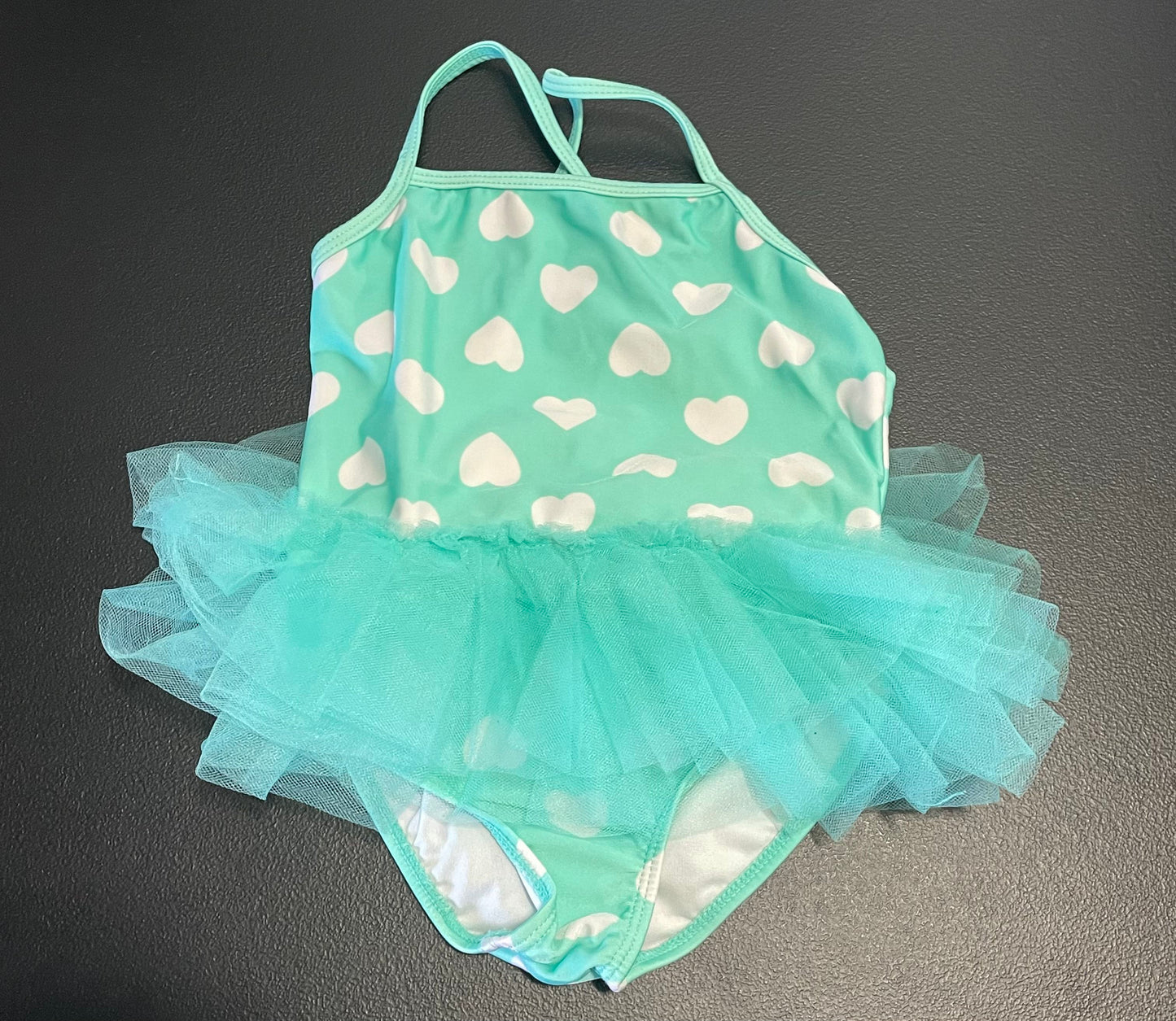 3T Girls Swimsuit, Light Green w/White Hearts