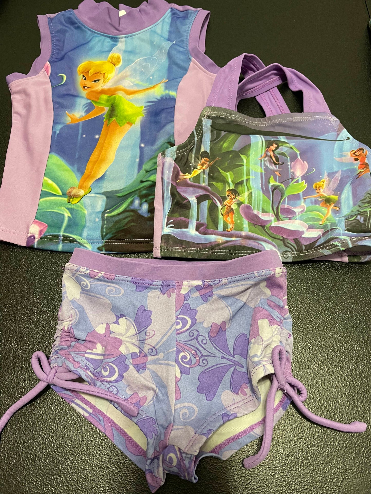 2T Girls 3pc Swimsuit, Purple, Tinker Bell