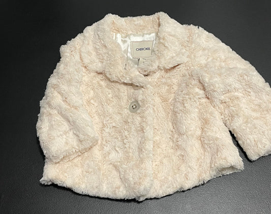 2T Girls Coat, Ivory Faux Fur