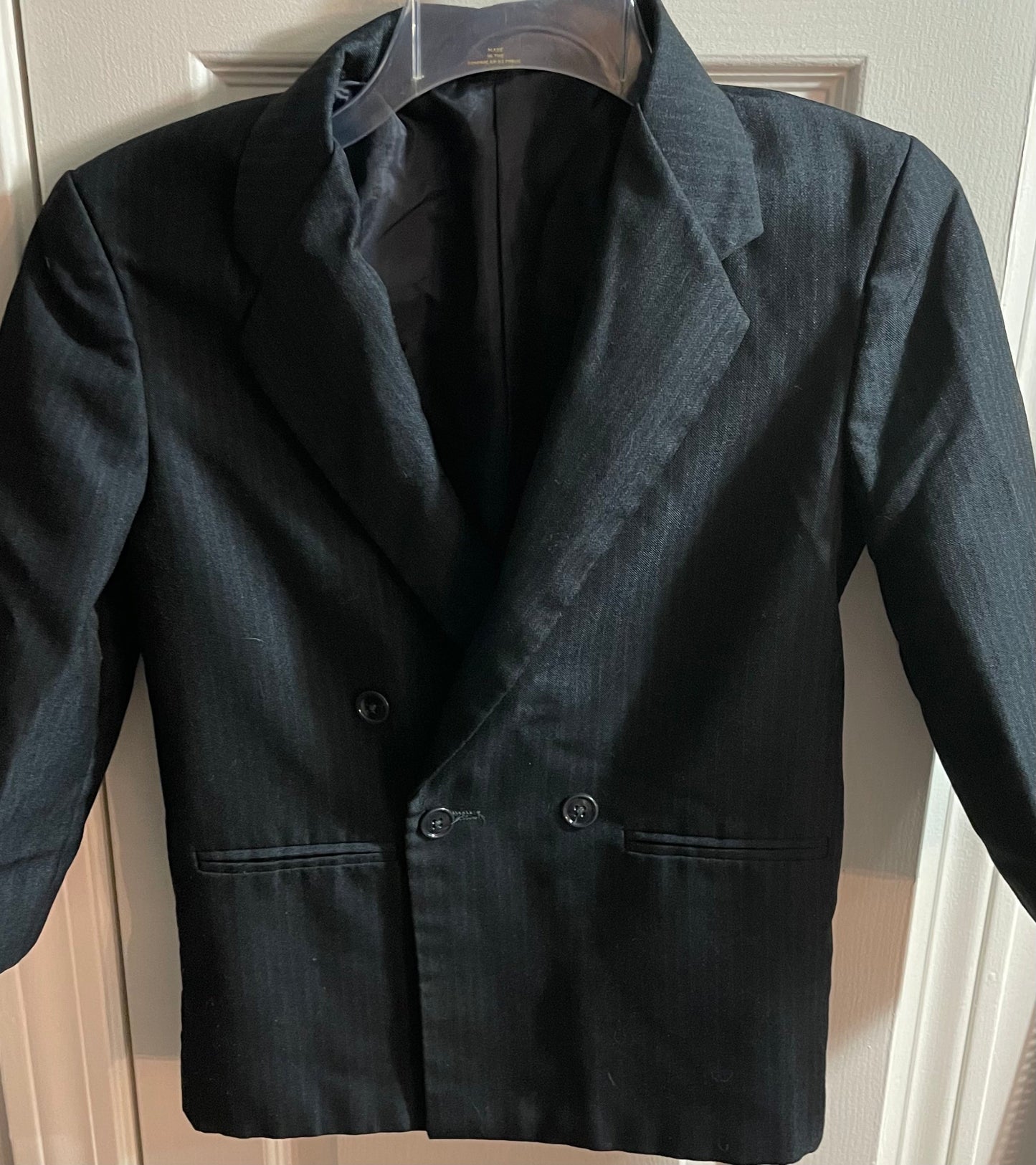 8 Boys Suit Coat, Black/Grey Pinstripe