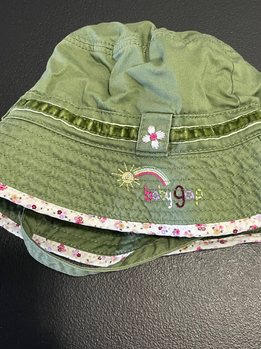 6-12M Girls Bucket Hat, Army Green w/Flowers