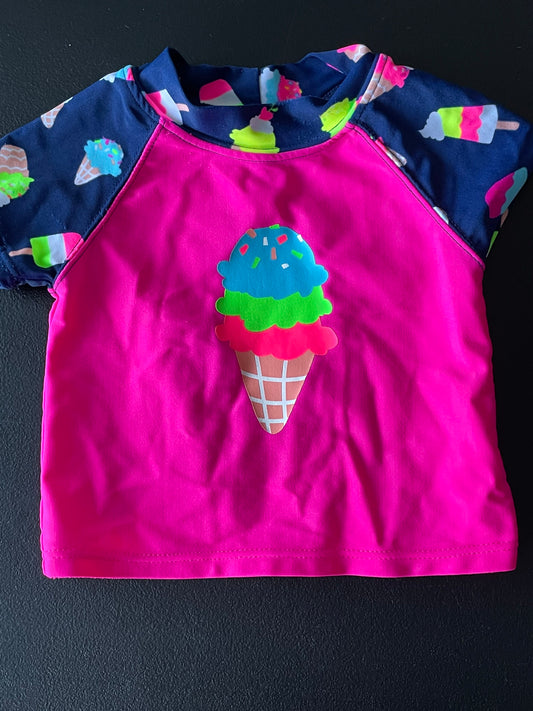 6-9 Months Girls Rash Guard, Magenta, Ice Cream