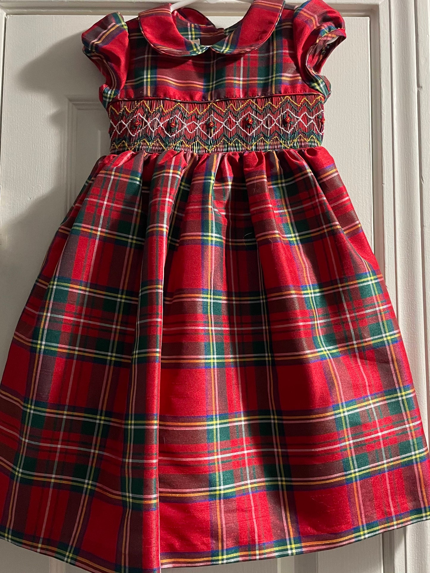 3T Girls Christmas Dress, Red Plaid w/Floral