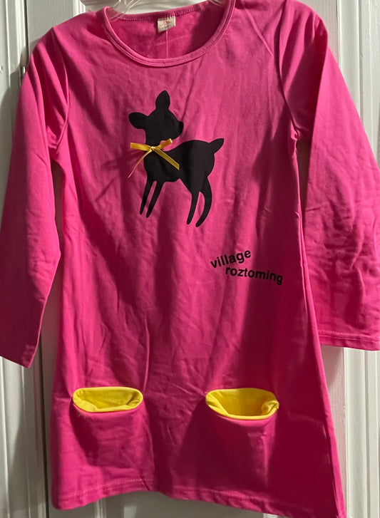 14/16 Girls Dress, Pink with Deer