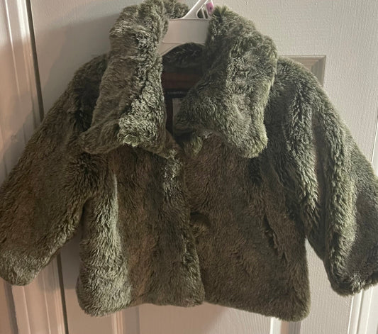 18M Girls Dress Coat, Gray/Green Faux Fur