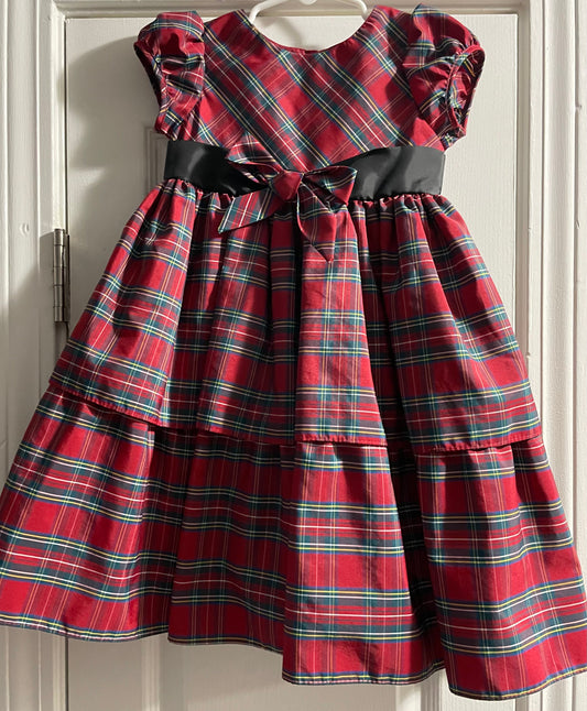 3T Girls Christmas Dress, Red Plaid