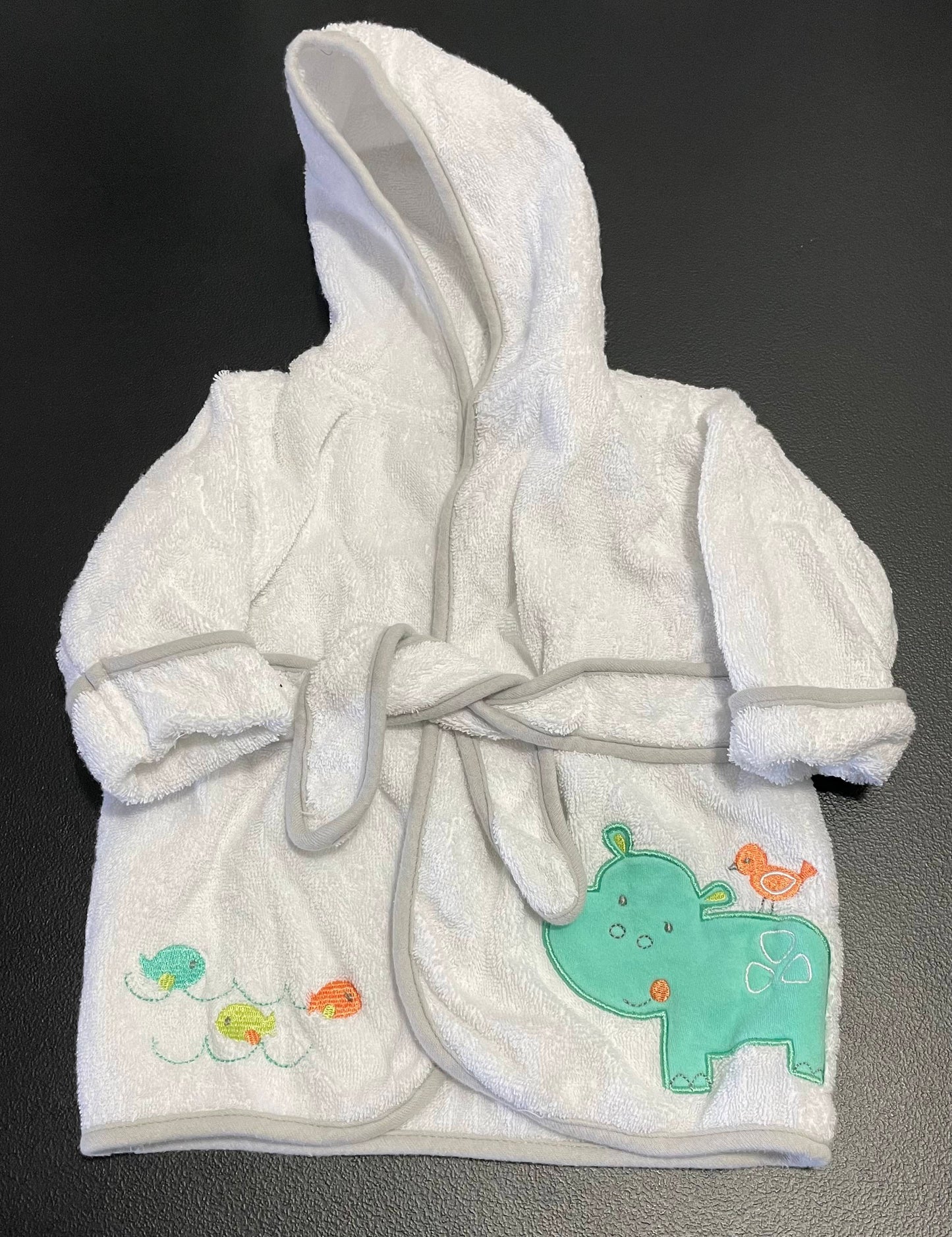 0-9m Infants Robe, White, Hippo & Bird