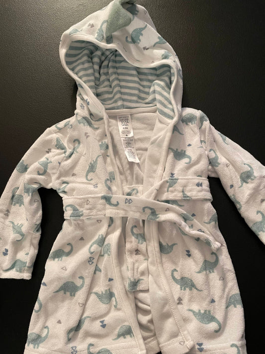 0-9M Boys Robe, White w/Green Dinos