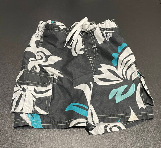 4T Boys Swim Trunks, Charcoal, Hawaiian Print