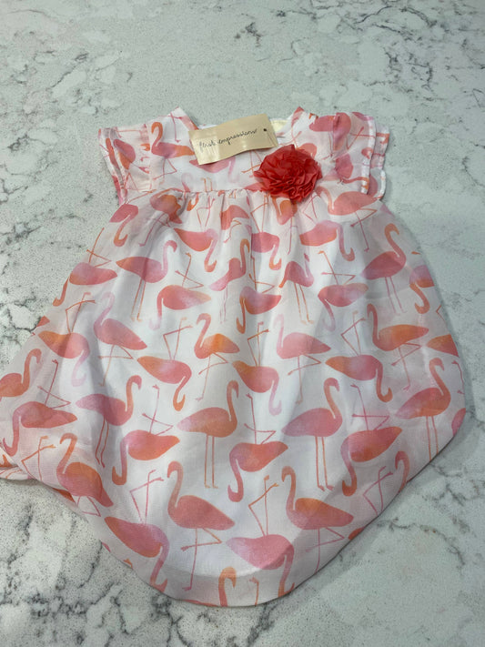 Pink Flamingos, Summer Romper, 0-3M Infant Girls