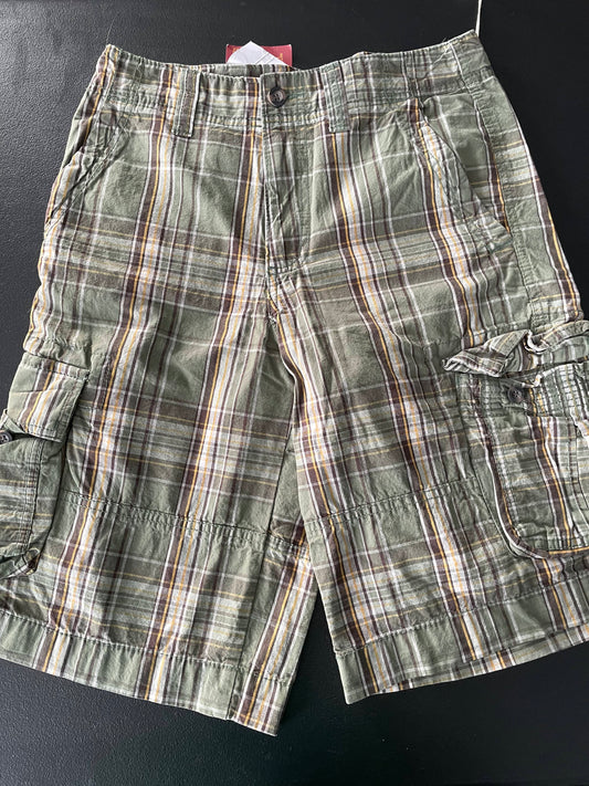 28 Mens Cargo Shorts, Green Plaid