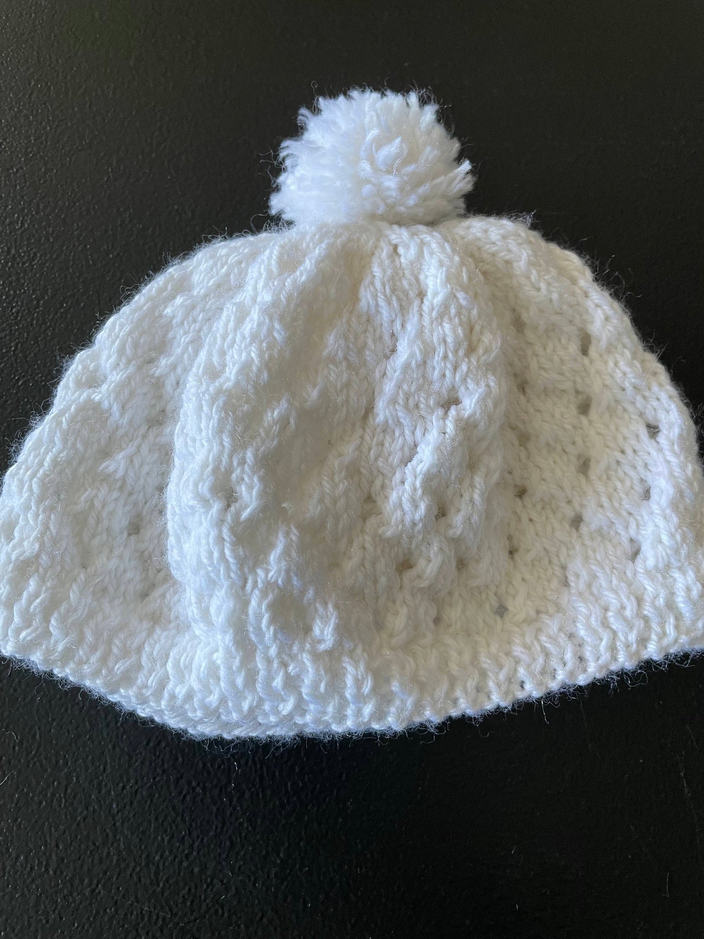 Knit Hat, White, 0-3M Girls