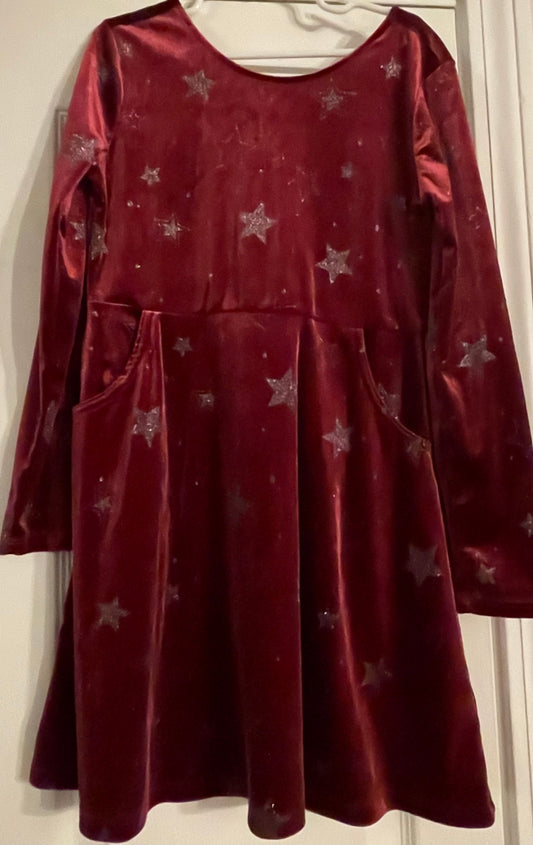 7/8 Girls Holiday Dress, Maroon Velour Dress