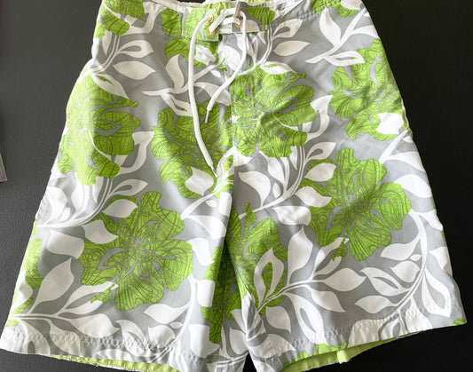 L Mens Swim Trunks, Grey w/Leaves