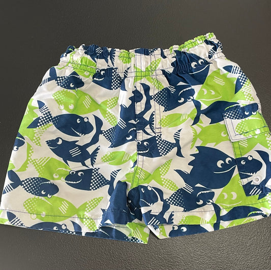 12m Boys Swim Trunks, White, Fish