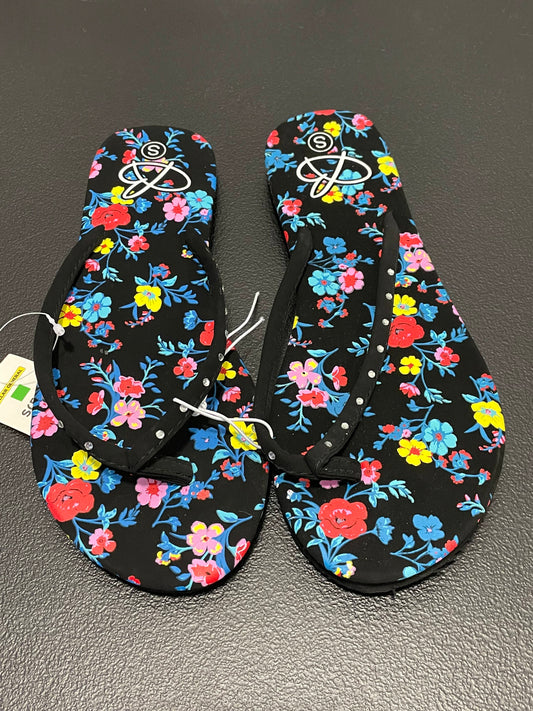 5/6 Womens Flip Flops, Black w/Floral