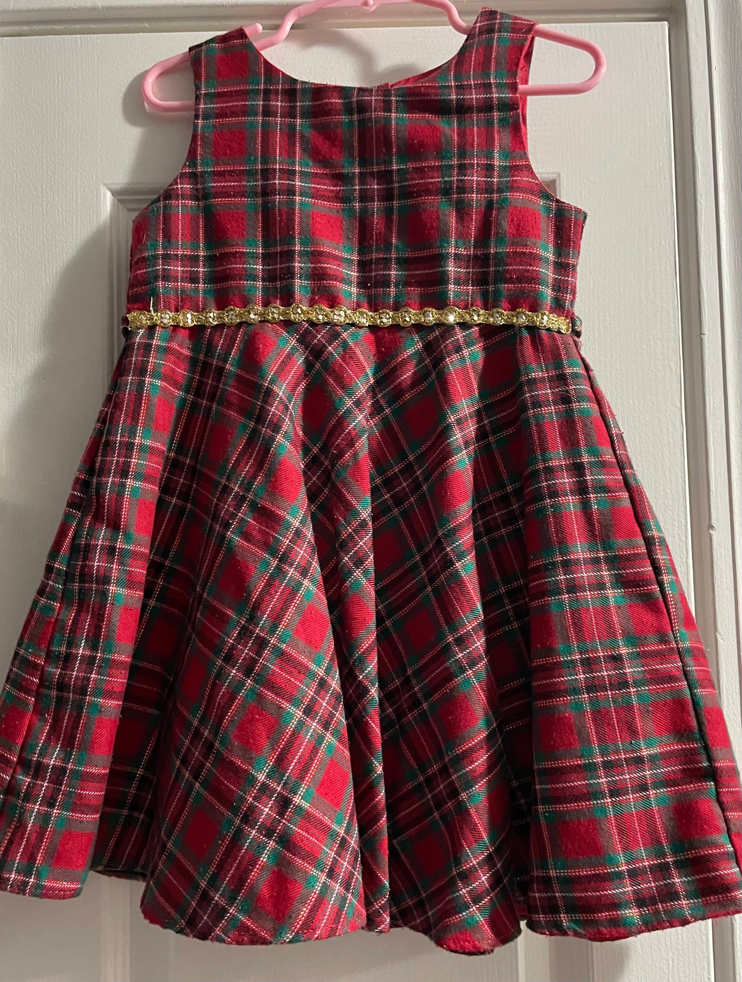 4T Girls Holiday Dress, Red Plaid