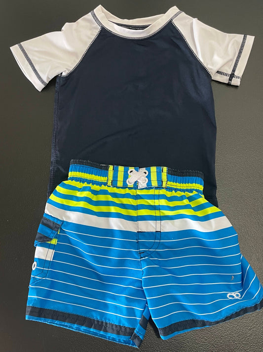 12m Boys 2pc Swim Set, Blue & Navy Striped