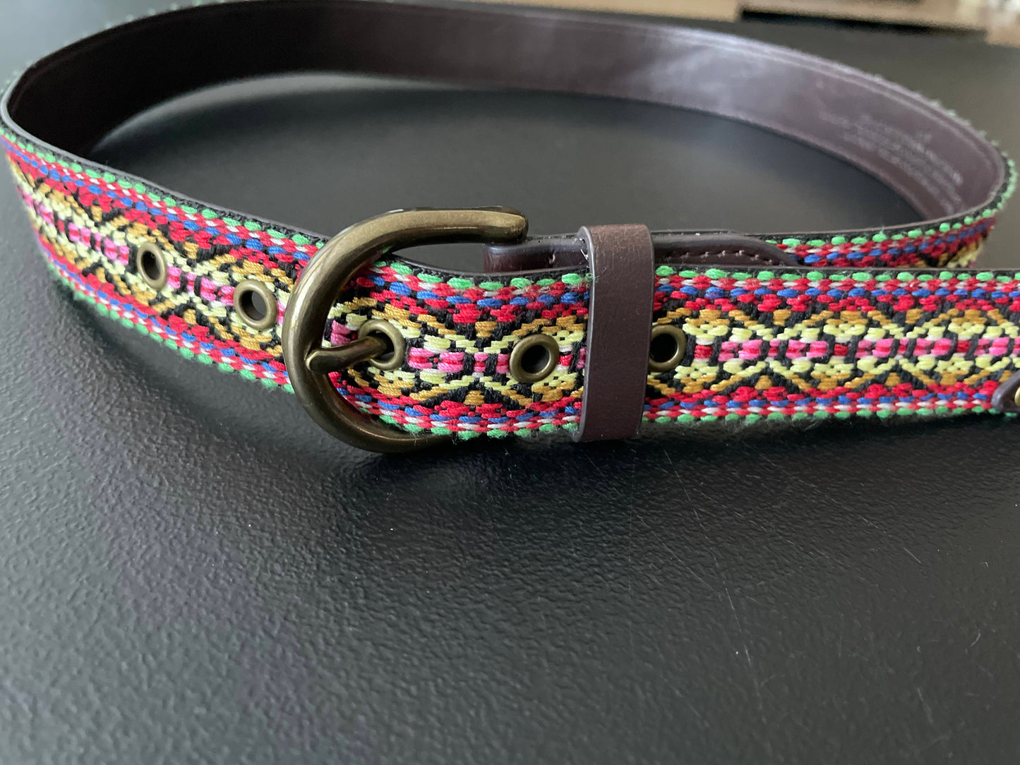 S Womens Belt, Multicolored Woven Pattern