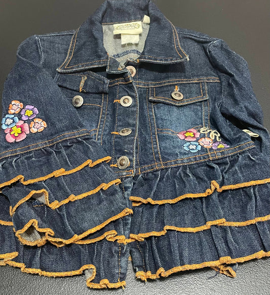 3T Girls Jean Jacket, Ruffles and Flowers