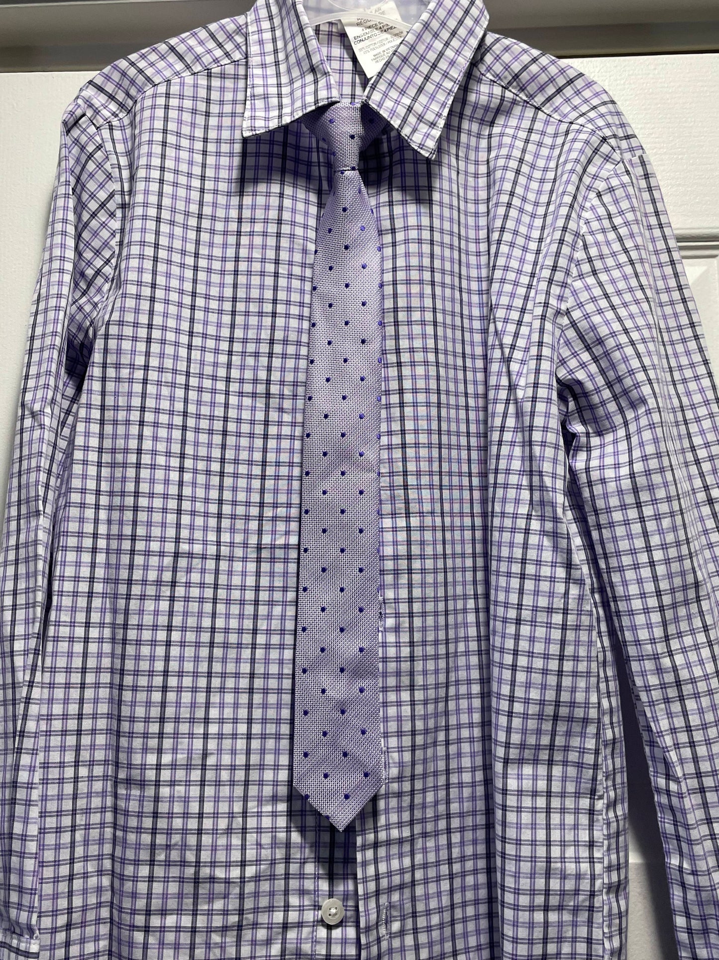 10 Boys Dress Shirt, Purple & White Plaid