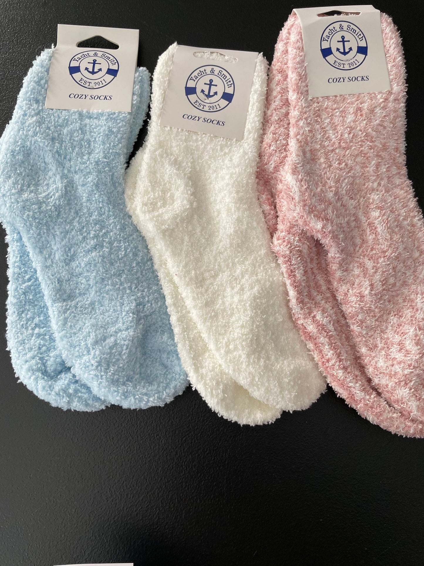 9-11 Womens Cozy Socks 3pk, Blue, White, Lt Pink