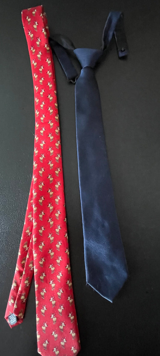 M Boys Tie 2pk, Navy & Reindeer