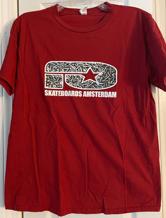 L Boys T-Shirt, Brick Red with Skateboards