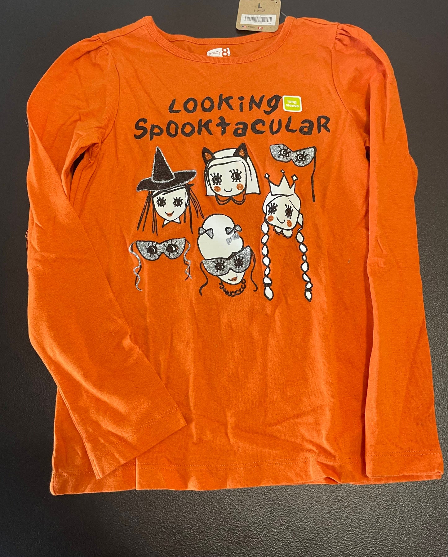 L Girls Long Sleeve Shirt, Orange, Halloween