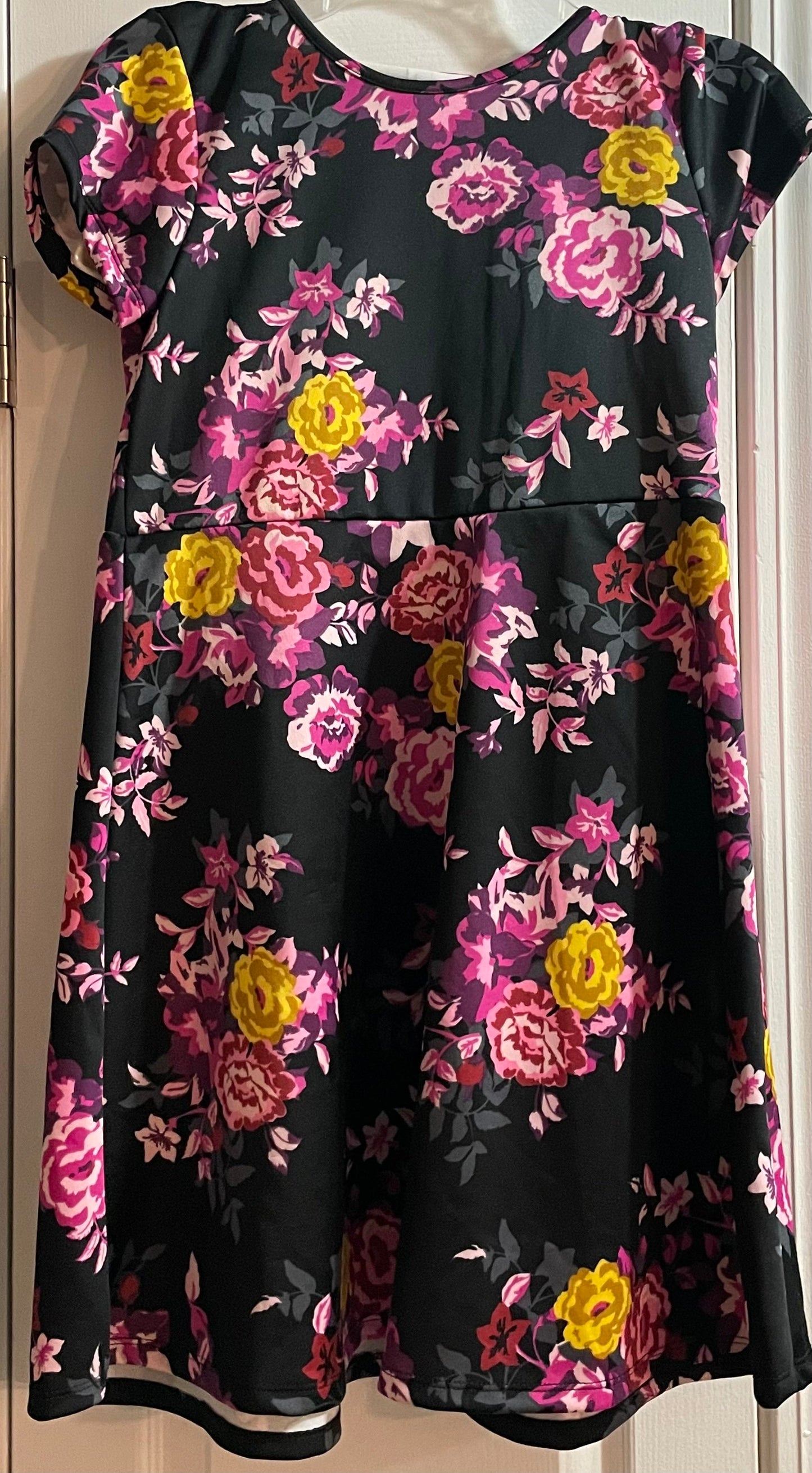 XL Girls Dress Set, Black Floral & Pink