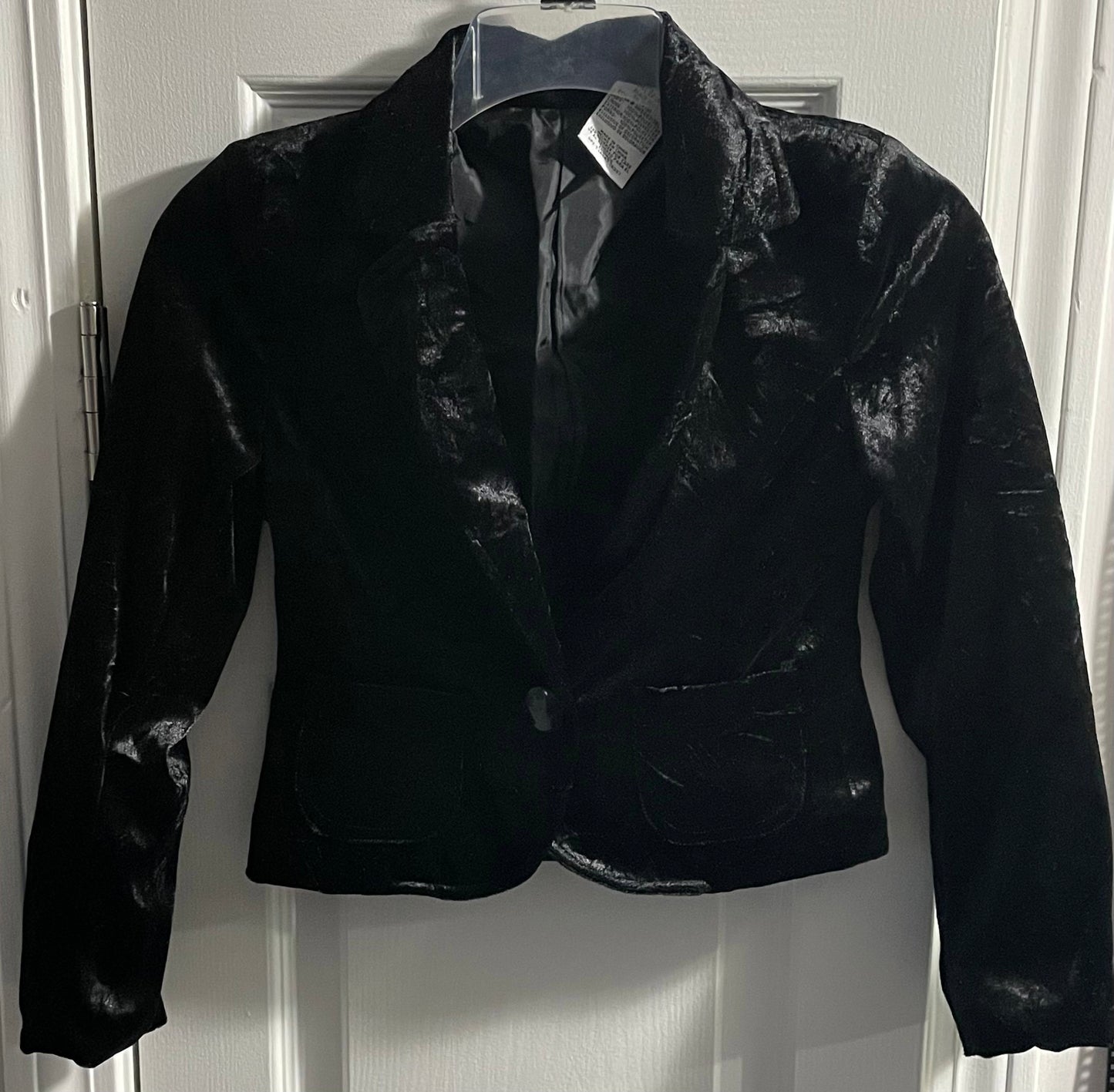 7/8 Girls Dress Jacket, Black Crushed Velour