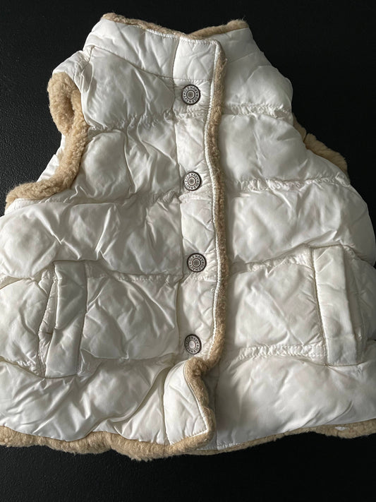 3T Girls Puffer Vest, Cream w/Brown Faux Fur