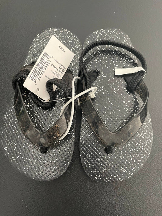 8/9 Toddler Girls Flip Flops, Black Glitter