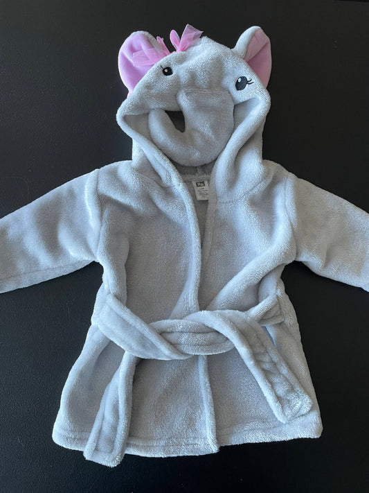 0-9M Girls Bathrobe, Gray, Elephant Hood