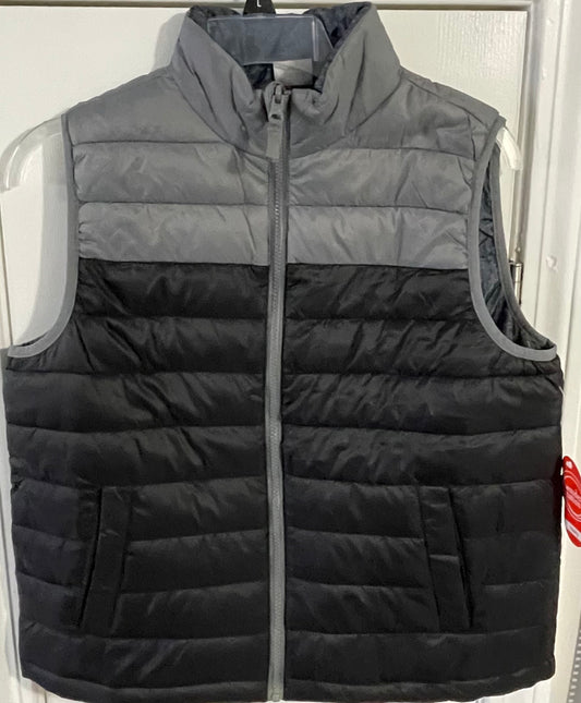 XL Boys Puffer Vest, Reversible (Black Ombré & Heathered Charcoal
