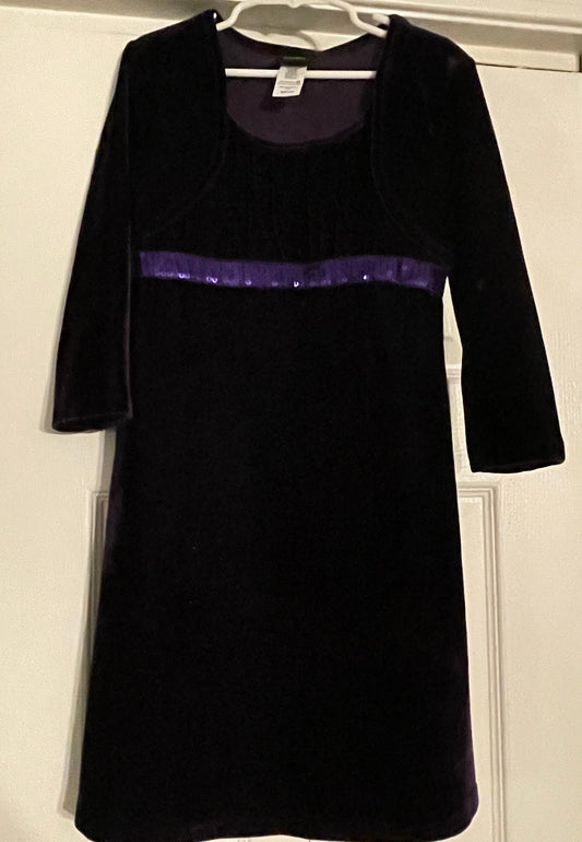 7/8 Girls Holiday Dress, Deep Purple Velour