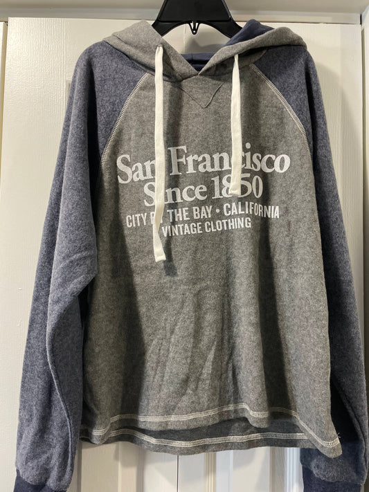 M Womens Cropped Hoodie, Gray & Navy, San Francisco