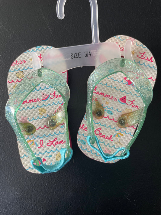 3/4 Toddler Girls Sandals, White/Teal/Pink, Summer Fun