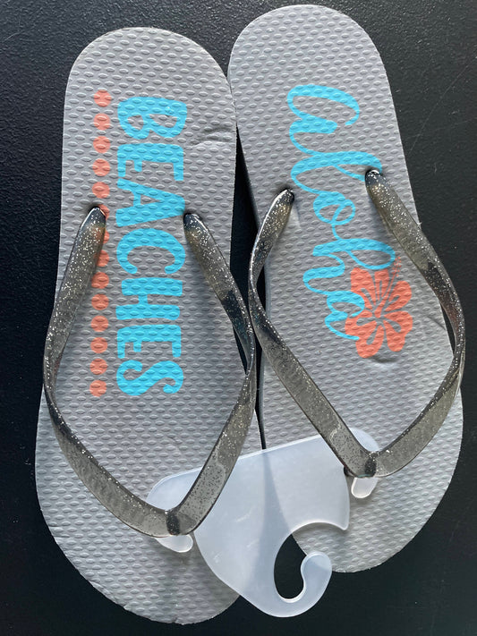 8 Womens Flip Flops, Gray, Aloha Beaches